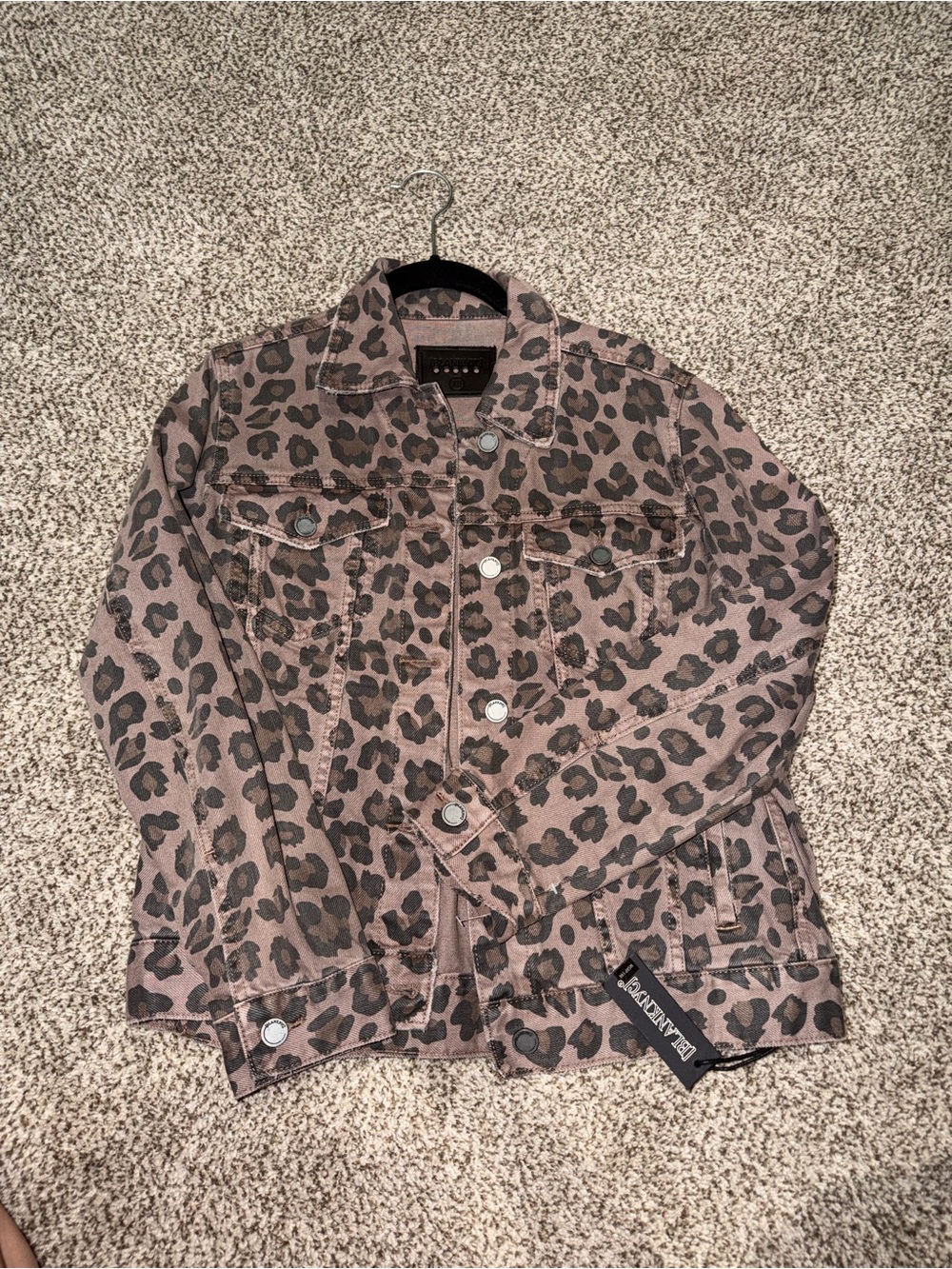 Blank NYC Taupe and Black Leopard Print Denim Jacket
